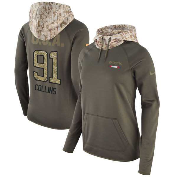 Women Nike Patriots 91 Jamie Collins Olive Salute To Service Pullover Hoodie